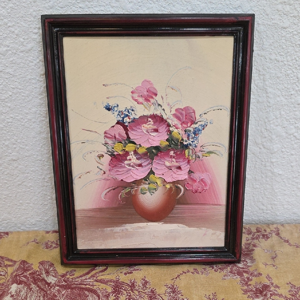 Vintage Oil Floral Painting in  Frame
